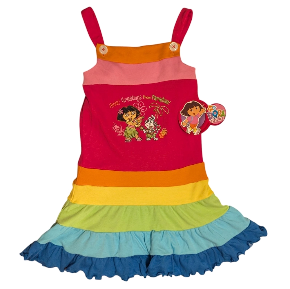 Nickelodeon Dora Vintage Y2K Rainbow Ruffle Tiered Girls Dress NWT Size 4T